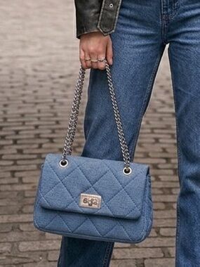 Aldo Quilted Denim faux leather chain Shoulder Bag - Blue